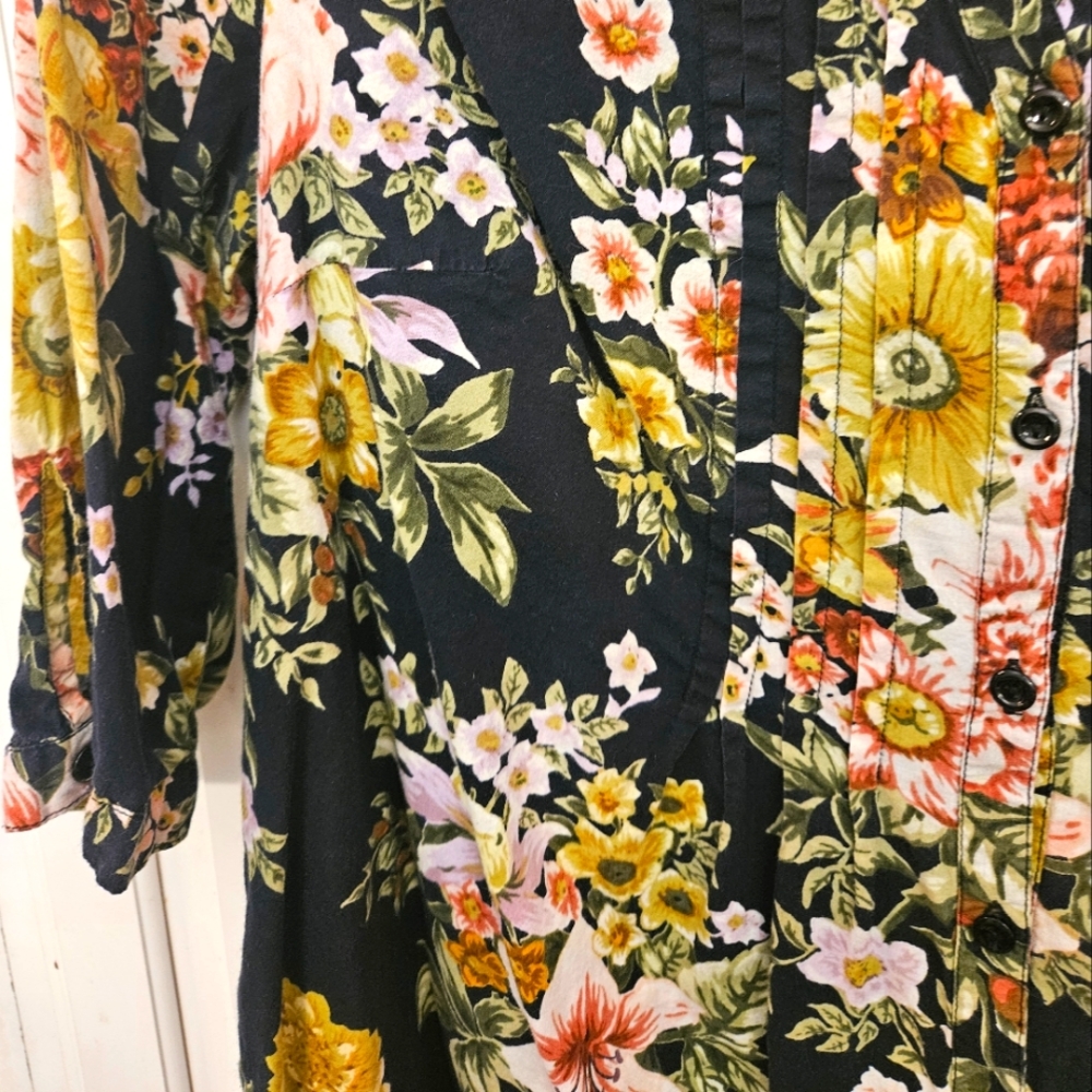 Denim&Co Floral Blouse - Black, Yellow, Pink - Picture 3 of 9